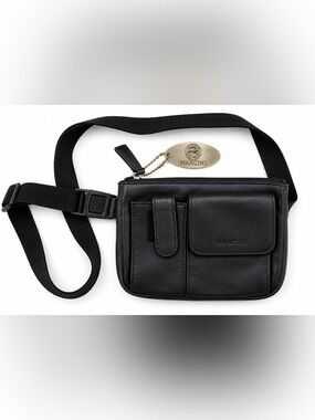 Mancini Black Leather Travel Neck Wallet Passport Bag Crossbody